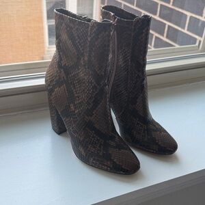 Aldo Brown Snake Print Heeled Boots